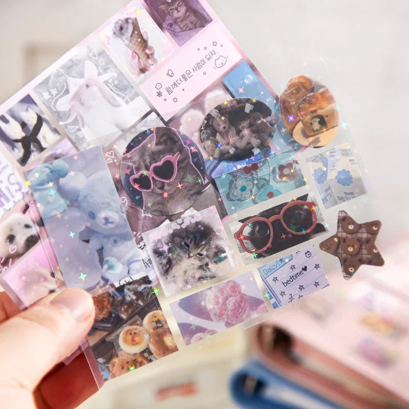30 Sheets Vintage Retro Memo Sticker Book | Dual Texture Die-Cut Stickers for DIY Crafts