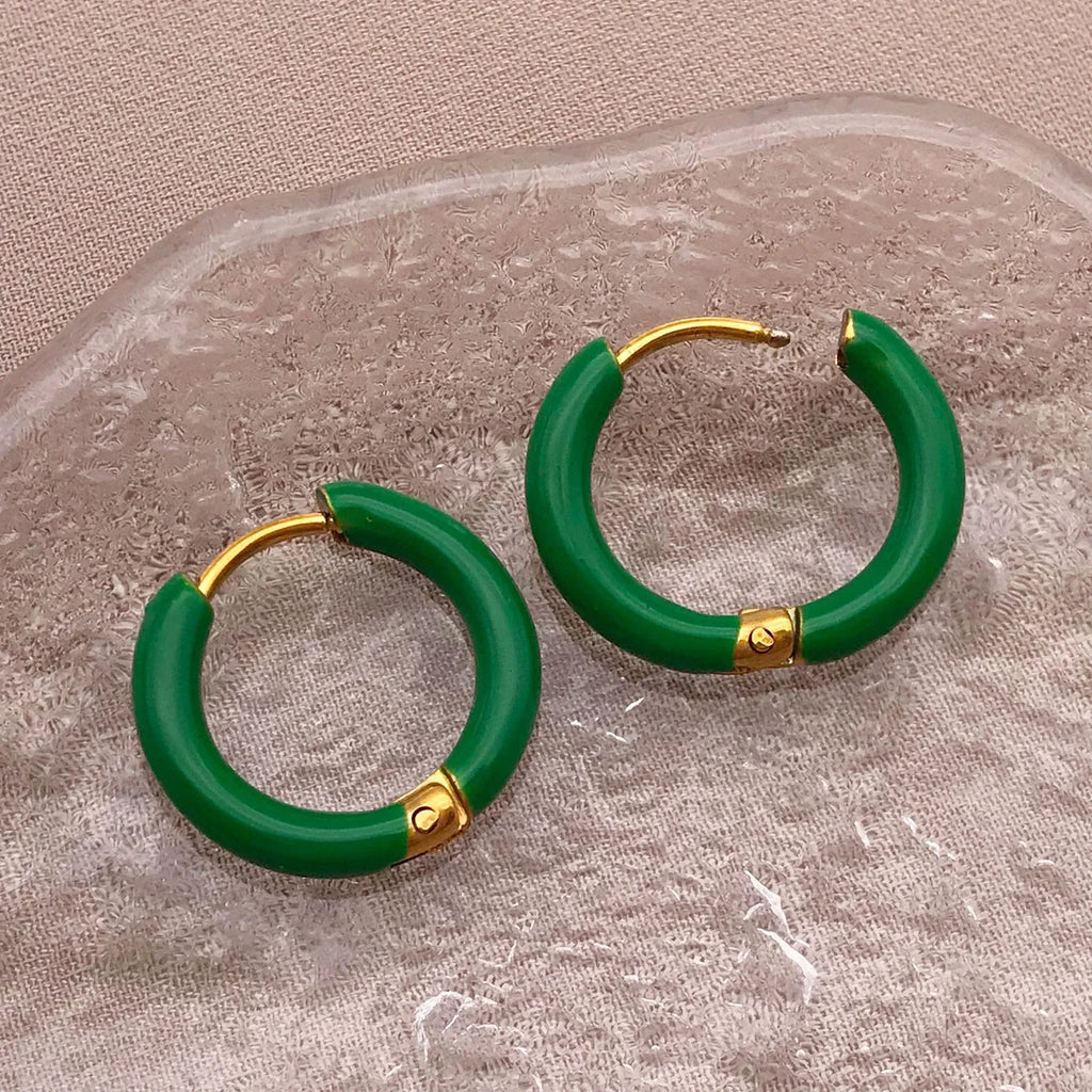 2pcs Candy Color Enamel Hoop Earrings | Sweet Summer Stainless Steel Jewelry