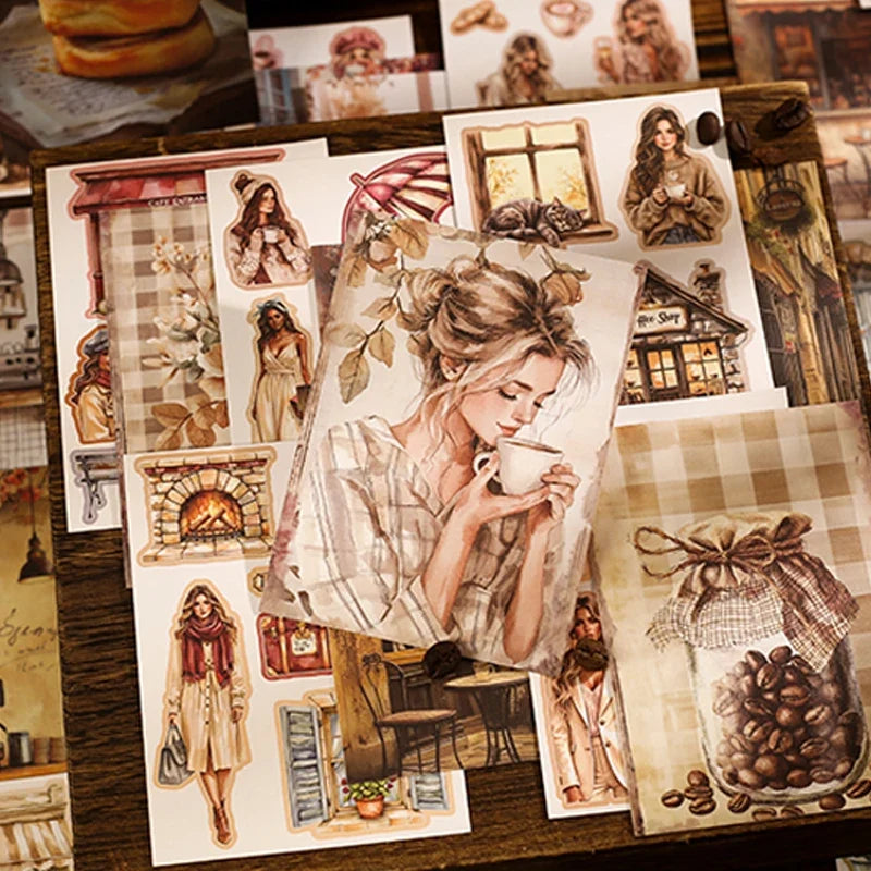 Coffee Sticker Book for DIY Scrapbooking | 20pcs Cafe Story Series