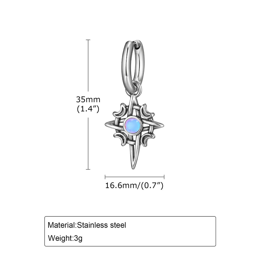 Moonstone Stainless Steel Hoop Earrings for Men | Waterproof Hip Hop Jewelry Gift