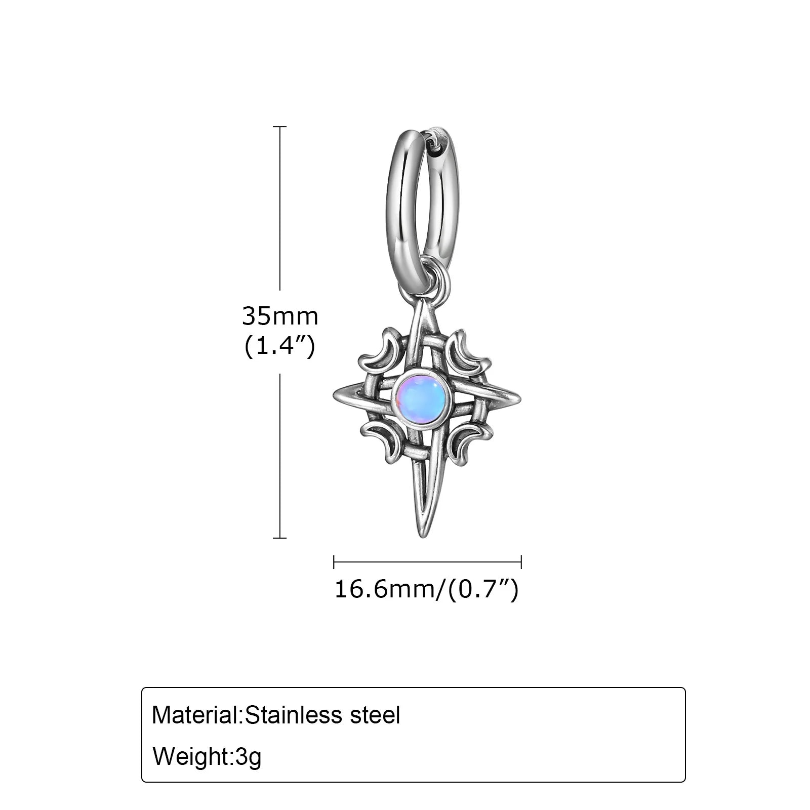 Moonstone Stainless Steel Hoop Earrings for Men | Waterproof Hip Hop Jewelry Gift
