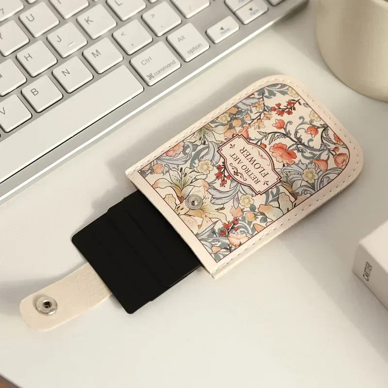 Creative 5 Card Pocket PU Leather Mini Wallet with RFID Blocking and Floral Print | Slim ID Card Holder