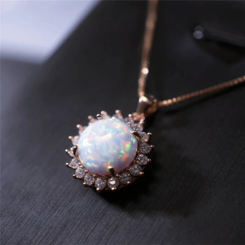 Fashion Sunflower Pendant Necklace | Rose Gold Crystal Zircon Imitation Opal Jewelry