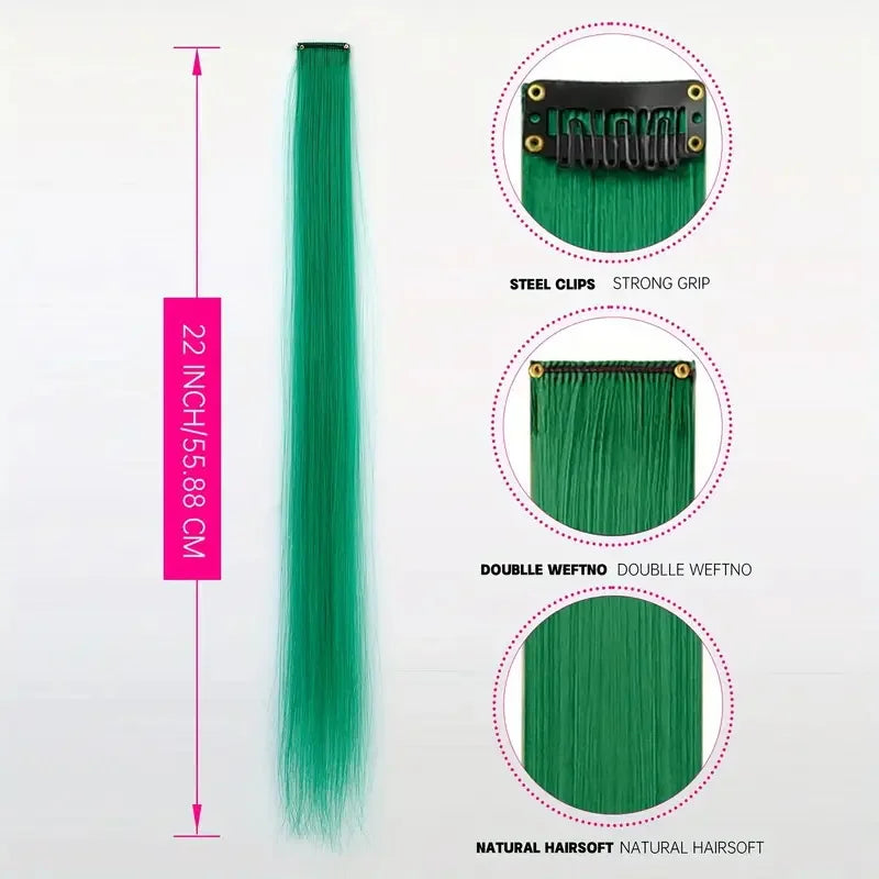 22 Inch Ombre Rainbow Clip In Hair Extensions | 5 Pcs Heat Resistant Synthetic Hairpiece