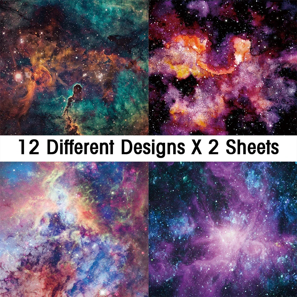 Galaxy Star Scrapbook Paper Set | 24-Pack Space Themed Decorative Paper