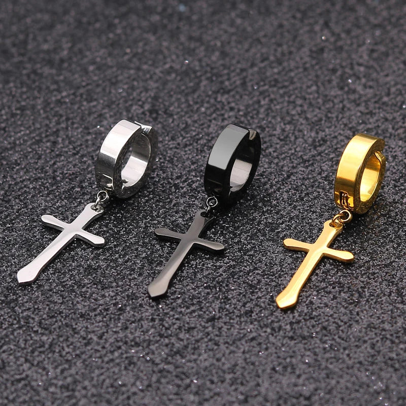 Fashion Titanium Steel Cross Ear Clip Earrings | Unisex Punk Single Earring