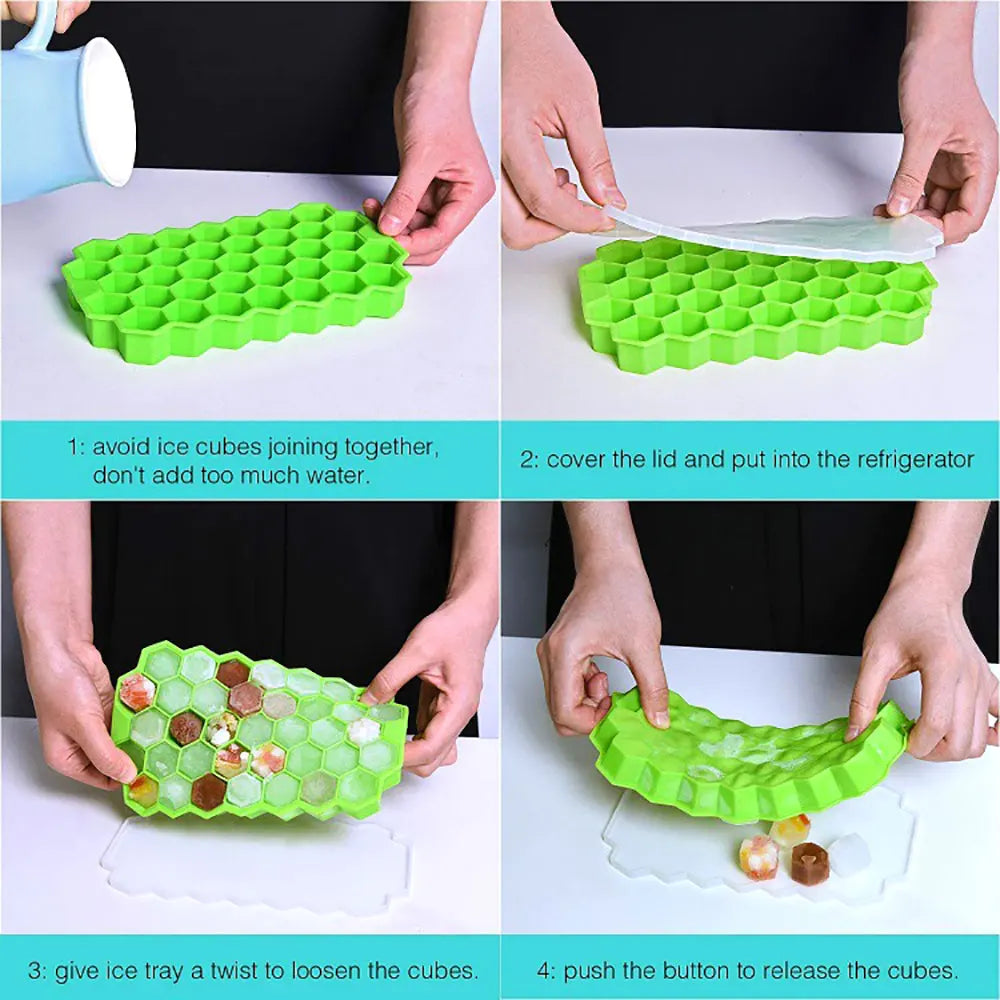 37 Grids Honeycomb Ice Cube Silicone Mold with Lid | Flexible Silicone Ice Tray for DIY Ice Making