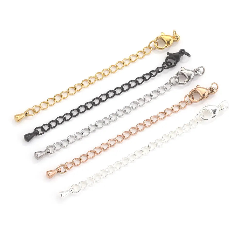 Stainless Steel Extension Tail Chains with Lobster Clasps | 10pcs Jewelry Findings