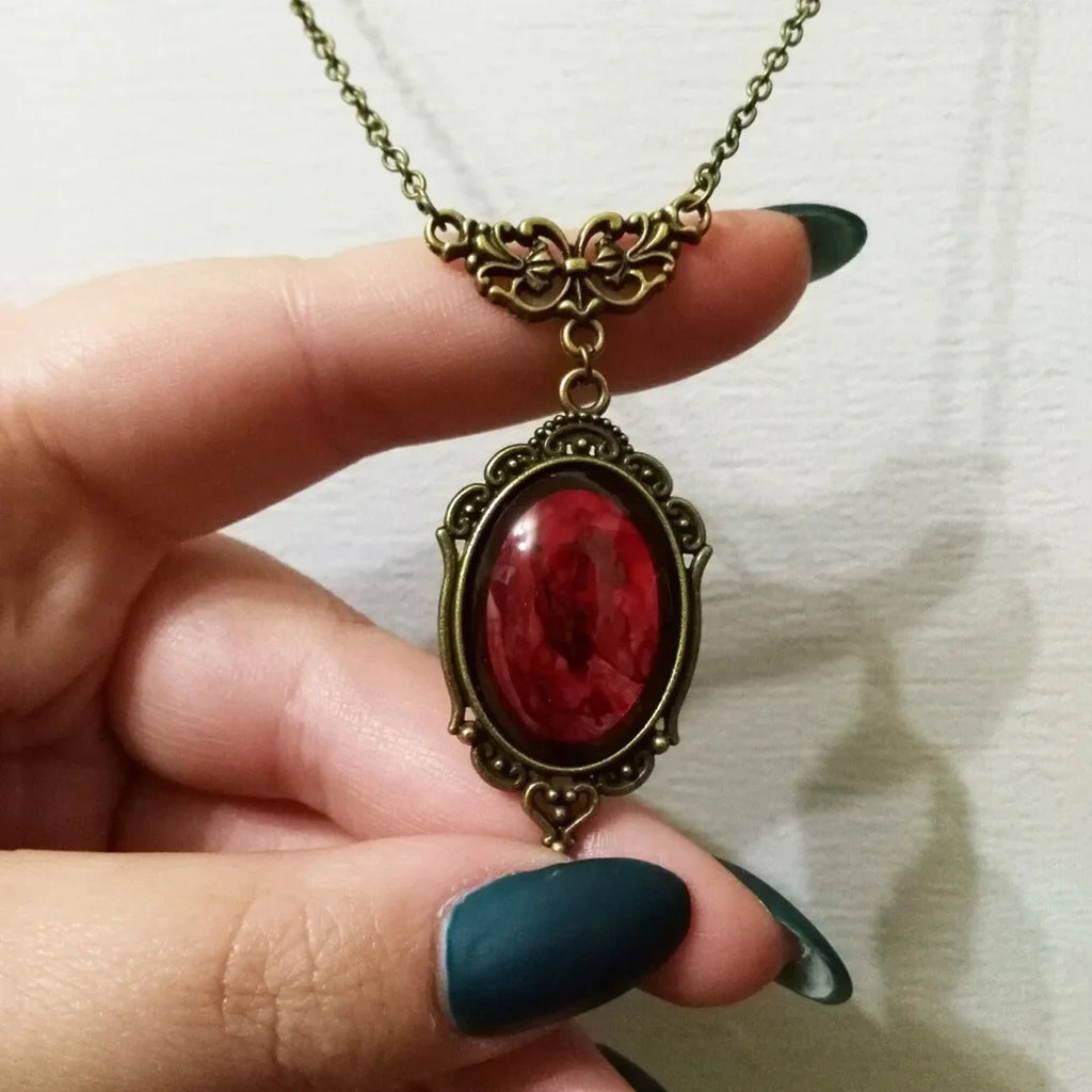 Gothic Blood Red Quartz Charm Necklace | Vampire Witch Jewelry for Women