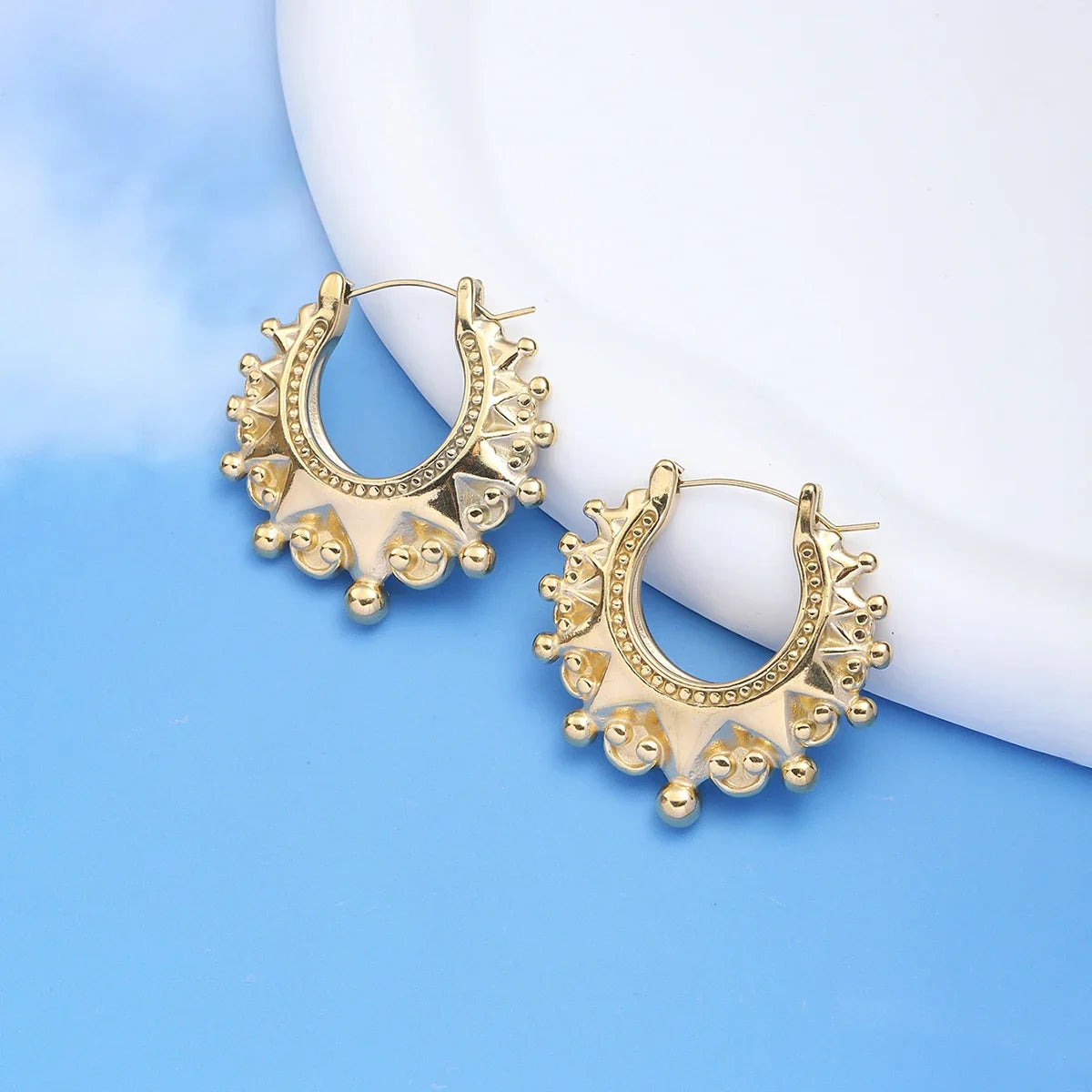 Vintage Stainless Steel Pointed Hoop Earrings | Victorian Bohemian Ear Jewelry