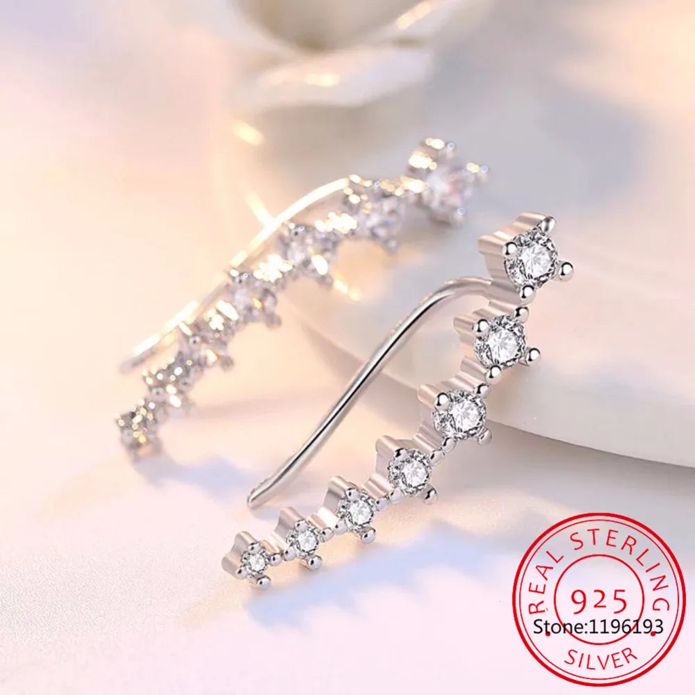 925 Silver Moissanite Climber Earrings | 7 Star Crawler Stud Ear Cuff