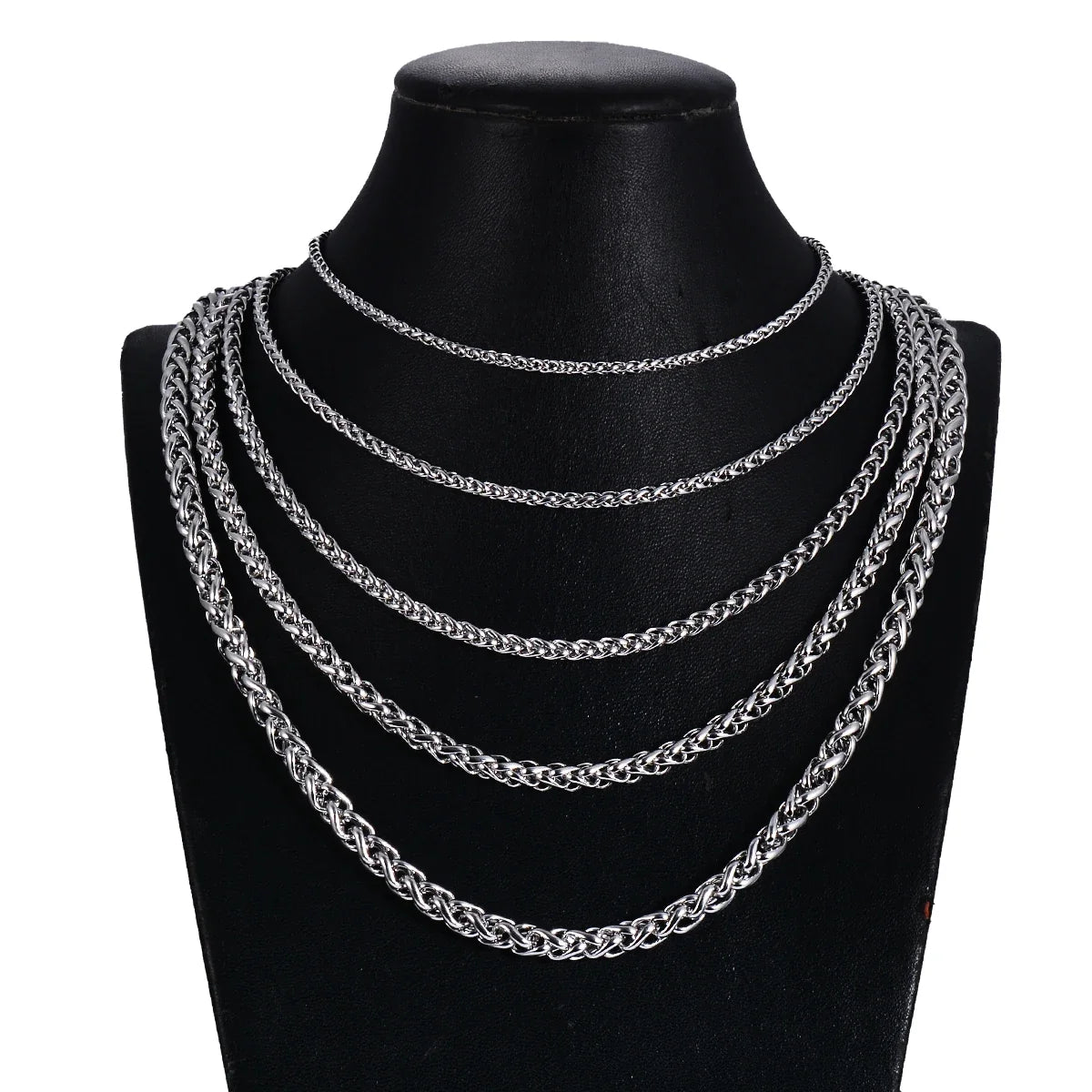 Stainless Steel Keel Link Chain Necklace | Braided Wheat Chain for Men Women