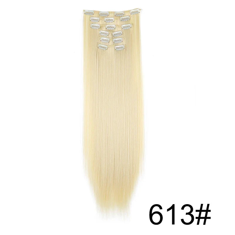 Synthetic 24 Inch Clip In Hair Extensions | Long Straight Blonde Black Heat Resistant Daily Use