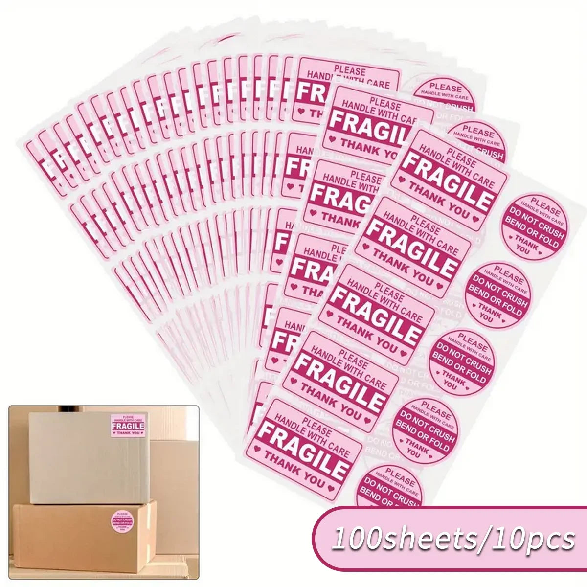 Fragile Handle with Care Stickers | No Folding Adhesive Labels for Mailing Envelopes and Cartons