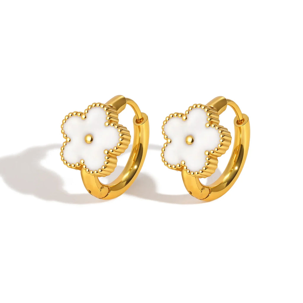 Dainty Lucky Leaf Hoop Earrings for Women Teens | Stainless Steel Flower Hoop Earrings Non Tarnish