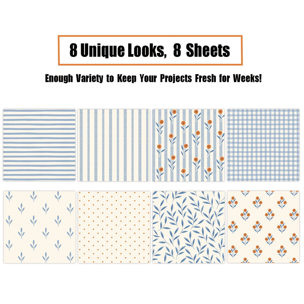 8 Sheets Fresh Plaid Scrapbook Paper Set | DIY Craft Background for Junk Journals