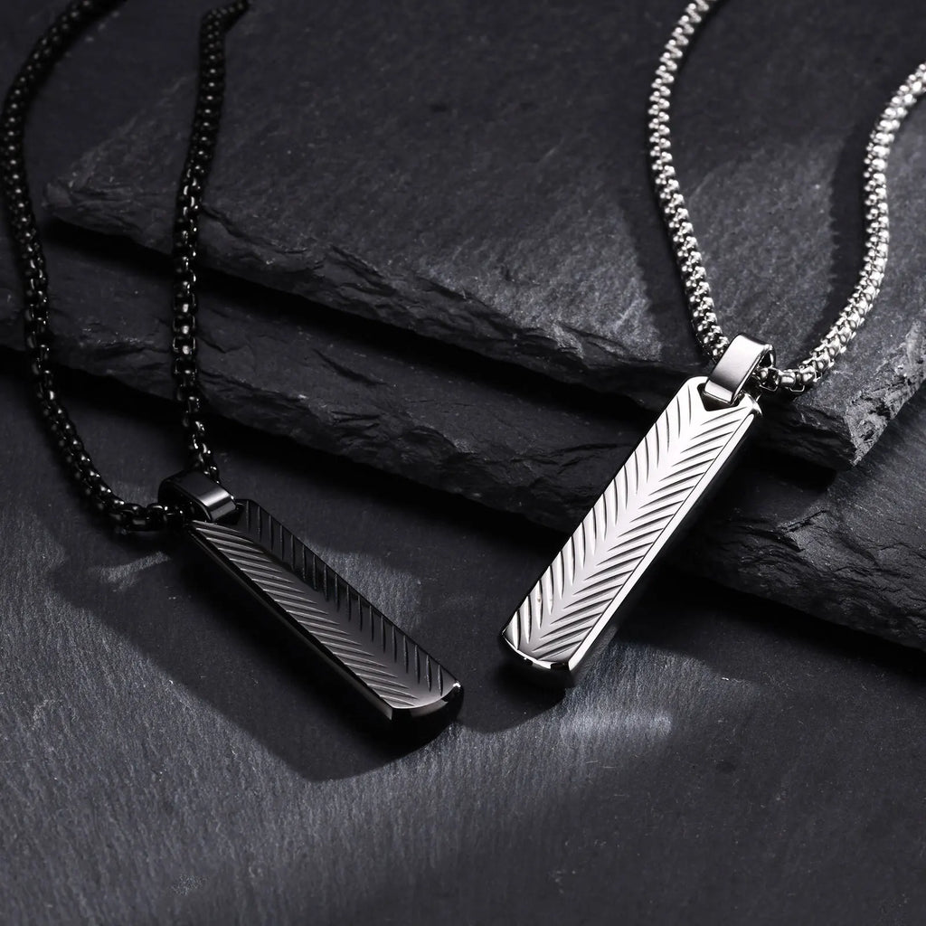 Vnox Stainless Steel Vertical Bar Pendant Necklace for Men | Black Silver Metal Collar Jewelry