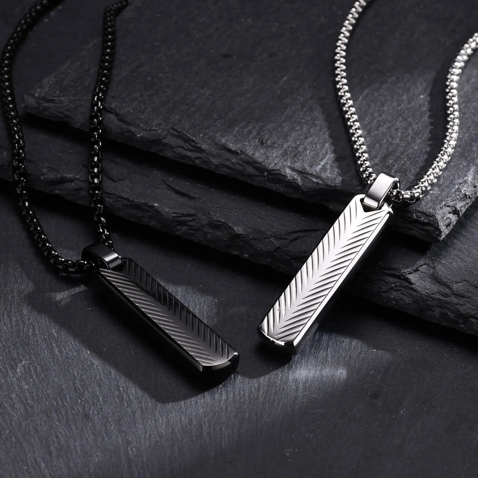 Vnox Stainless Steel Vertical Bar Pendant Necklace for Men | Black Silver Metal Collar Jewelry