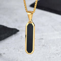 Men's Geometric Square Necklace | Black Enamel Rectangle Pendant with Rope Chain