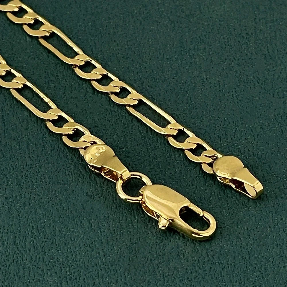 925 Sterling Silver Gold Plated Figaro Necklace | Unisex Luxury Chain Jewelry 50-60cm