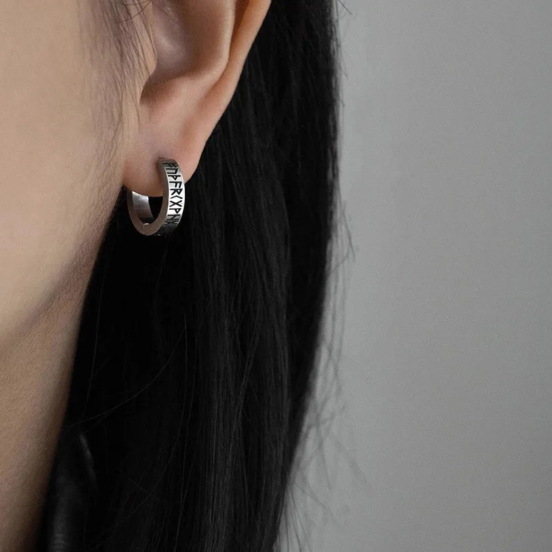 Norse Viking Runes Hoop Earrings | Stainless Steel Huggie Earrings for Men and Women