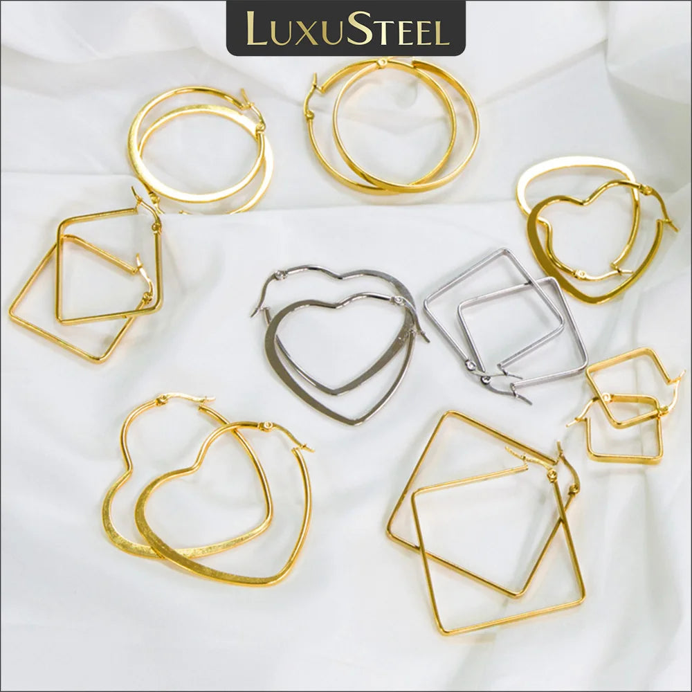 LUXUSTEEL Stainless Steel Hoop Earrings | Simple Geometric Shapes for Women