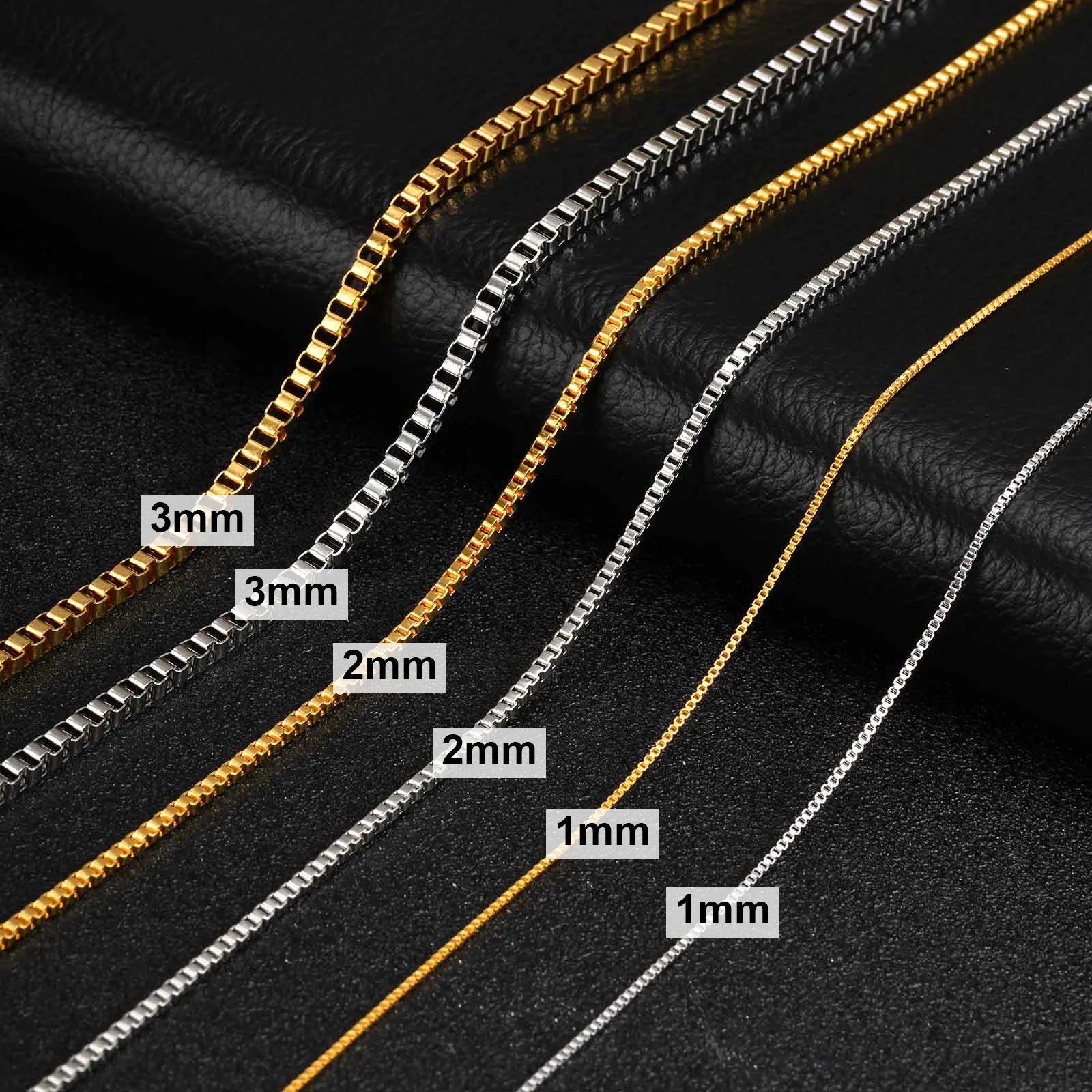 Stainless Steel Box Chain Necklace | 1/2/3mm Thin Square Link Choker for Men and Women