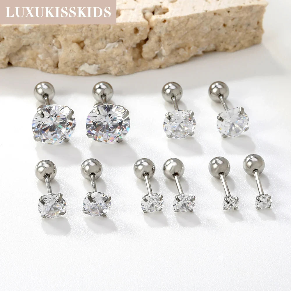 Crystal Round Stud Earrings for Men | Surgical Steel Screw Back Earrings