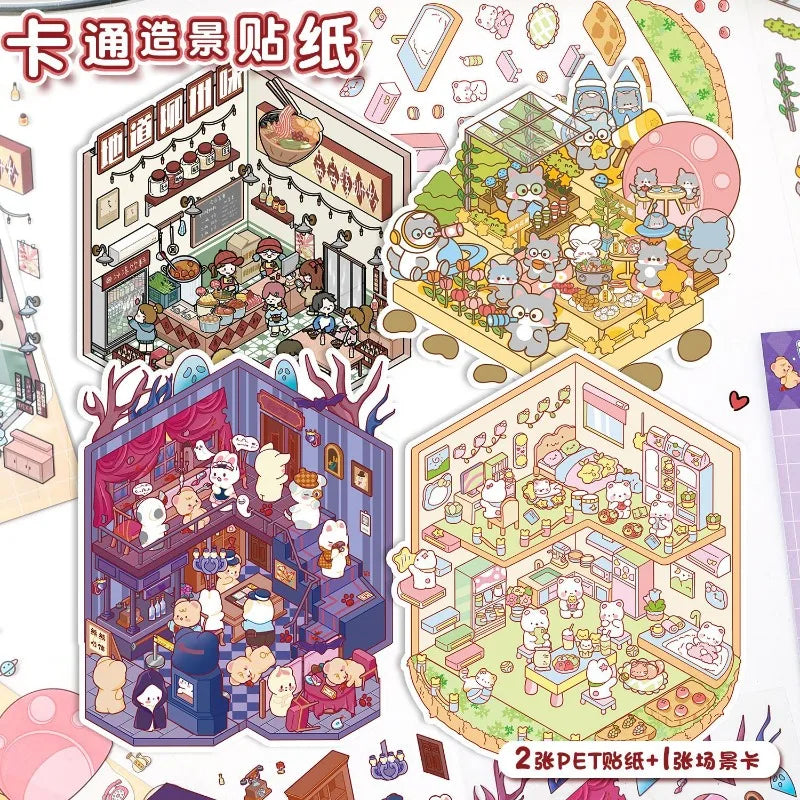 3D Cartoon Trumpet Sticker Set | Miniature Scene Collage DIY Decals