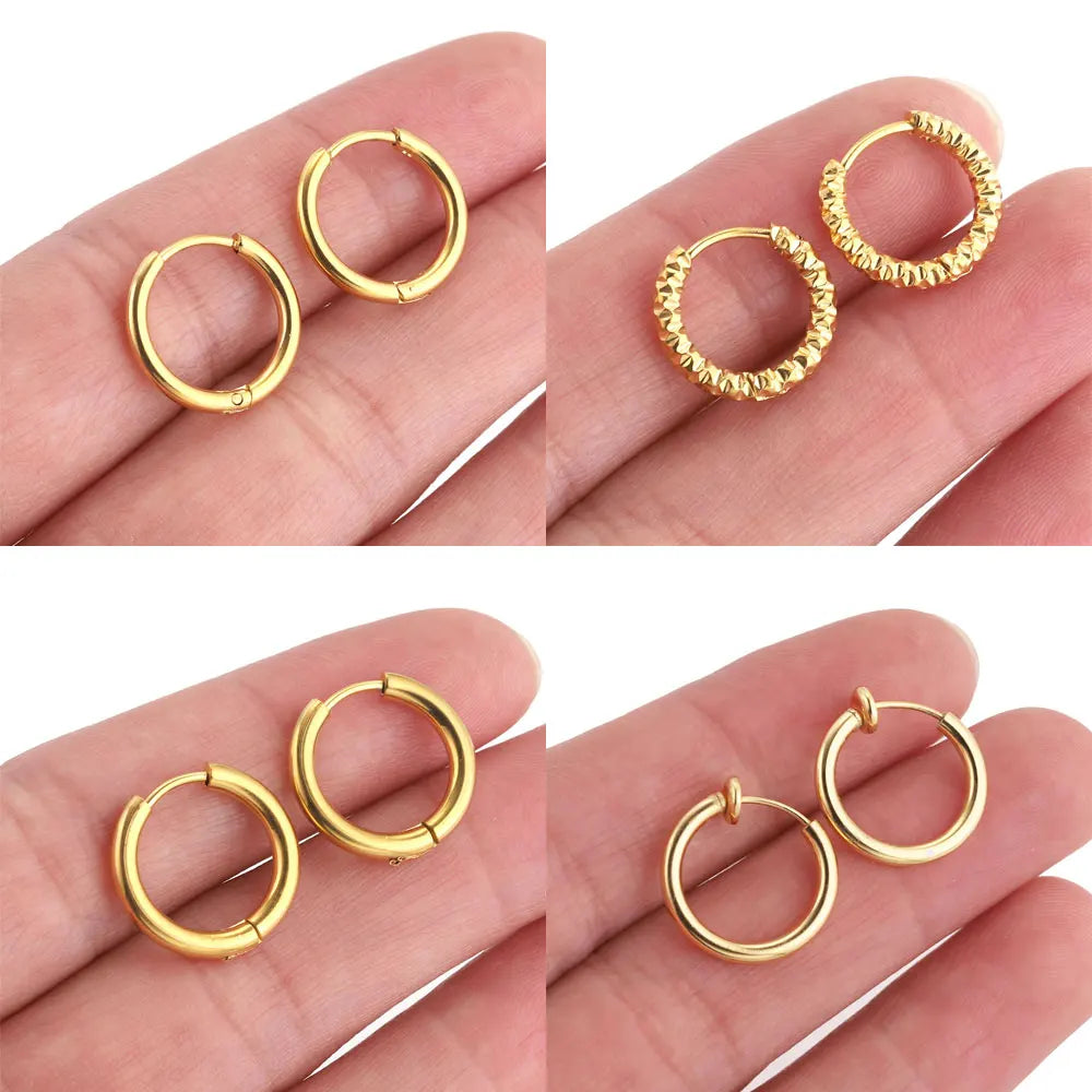 6pcs Stainless Steel Hoop Earrings Set | Hypoallergenic Korean Style Earrings for Women