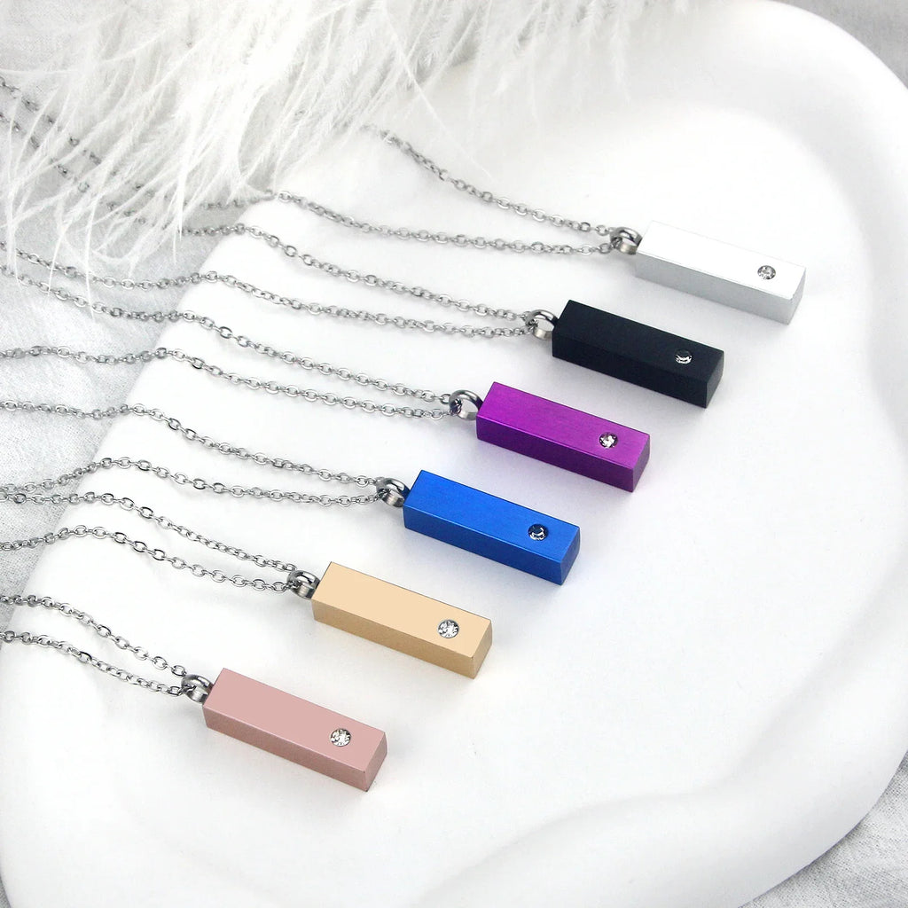 Cube Urn Necklace for Ashes | Aluminum Alloy Cremation Jewelry with Crystal Memorial Pendant