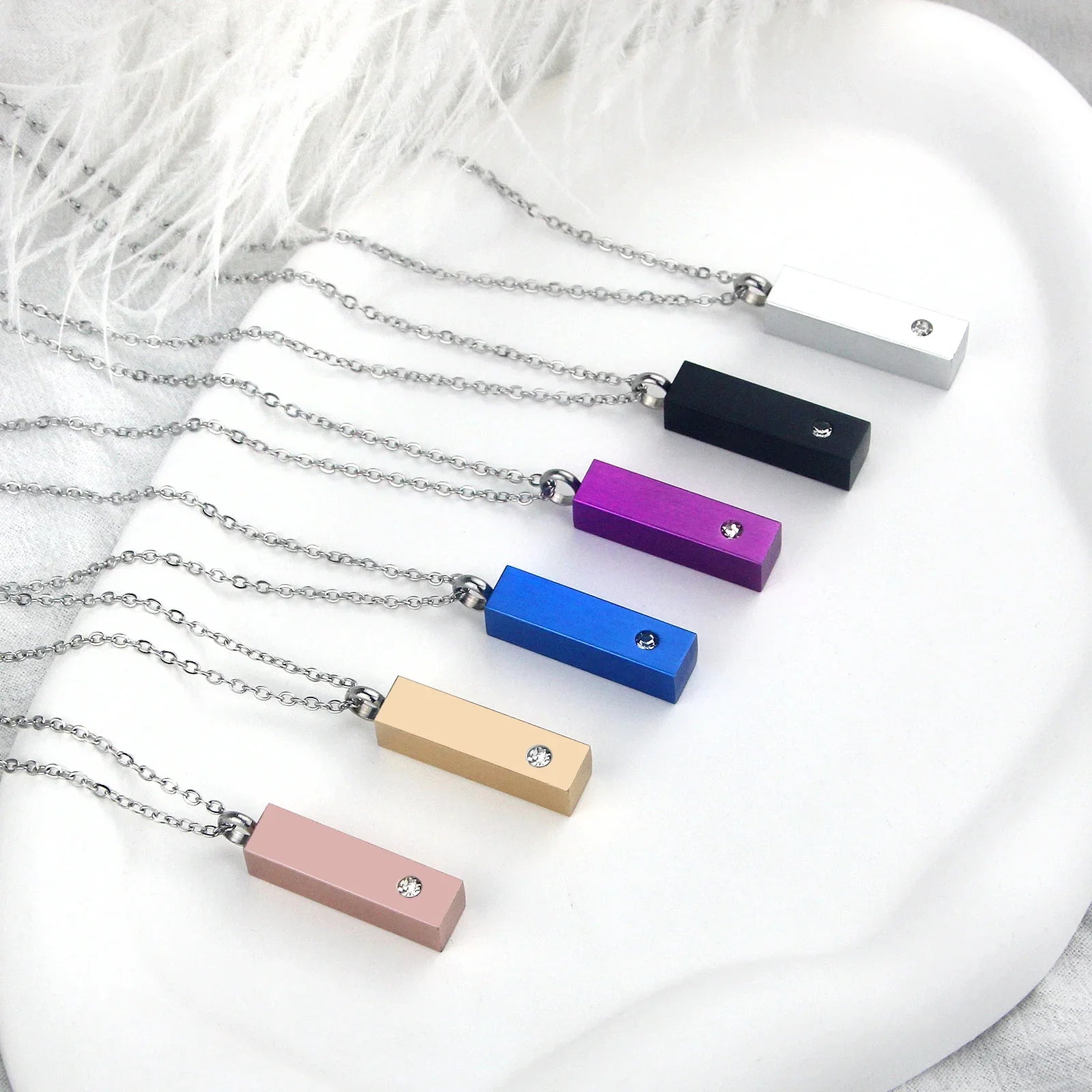 Cube Urn Necklace for Ashes | Aluminum Alloy Cremation Jewelry with Crystal Memorial Pendant