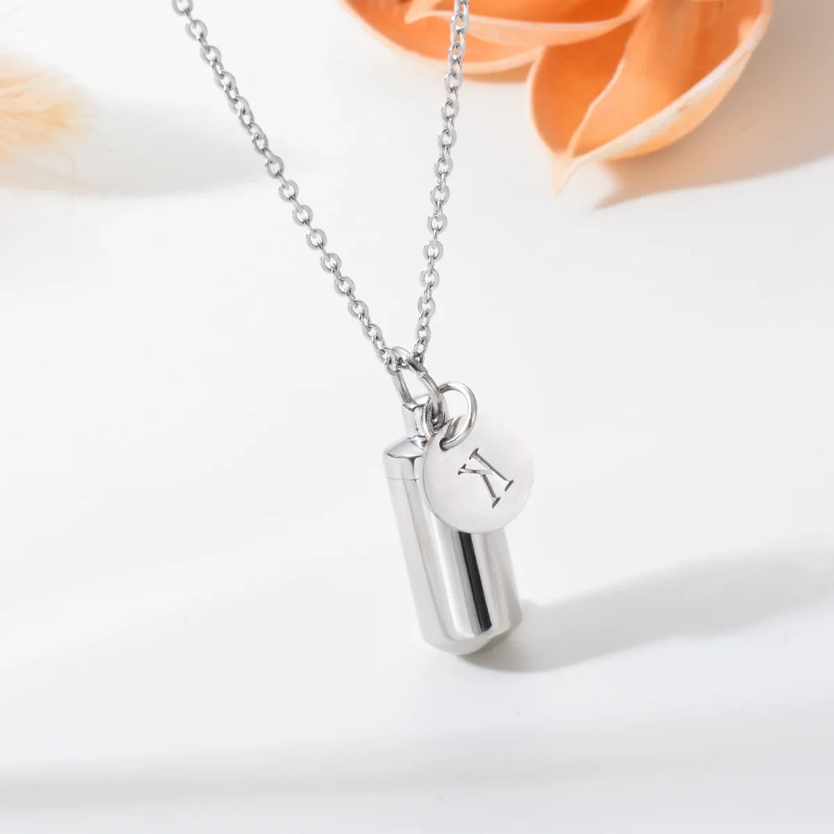 Cremation Jewelry Urn Necklace with Initial Letter Charm | Stainless Steel Memorial Pendant for Ashes