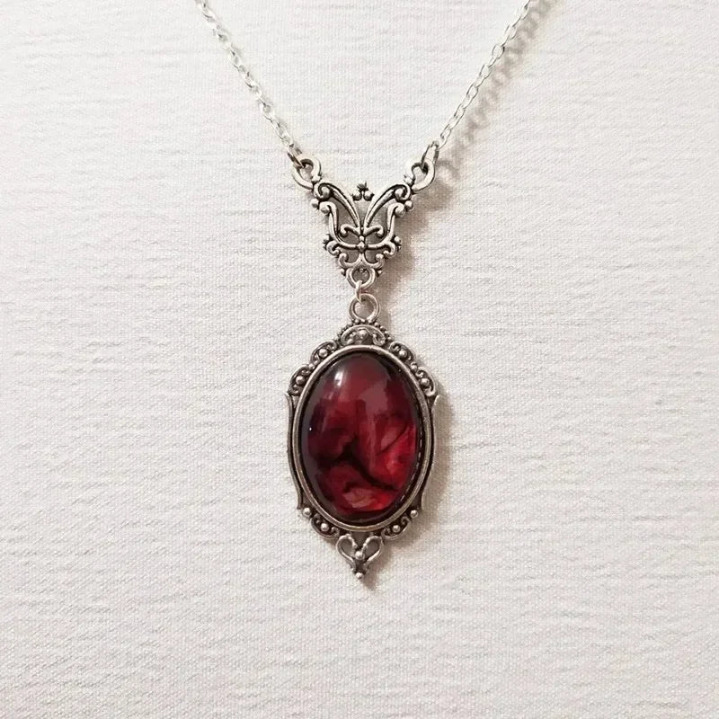Gothic Blood Red Quartz Charm Necklace | Vampire Witch Jewelry for Women