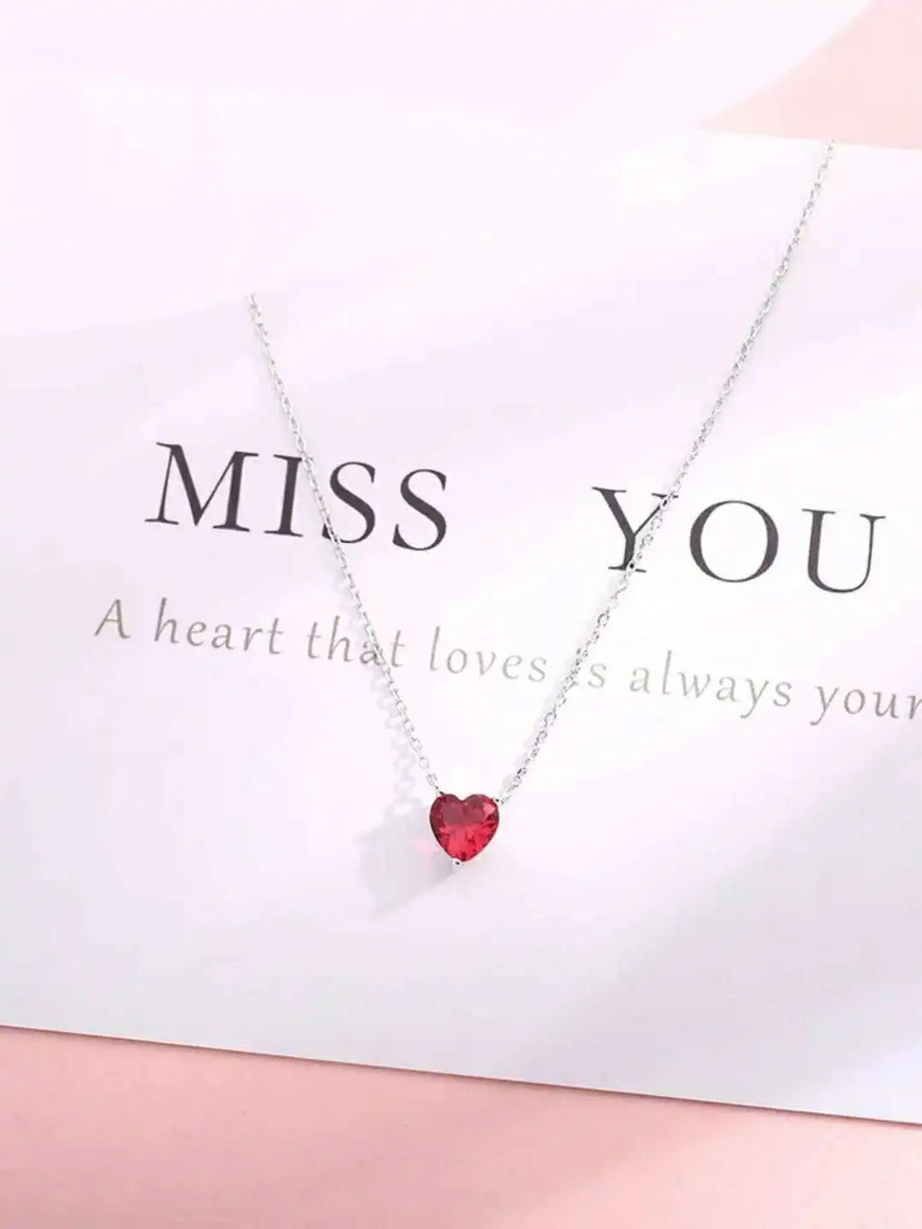 Silver Plated Red Zircon Heart Pendant Necklace | Women's Charm Jewelry
