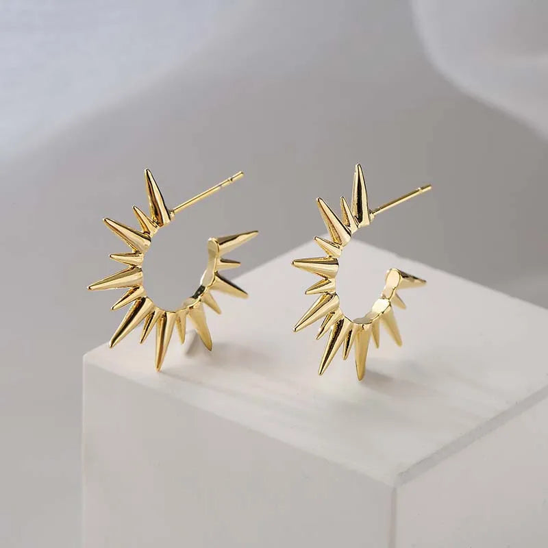 Gold Sun Stud Earrings | Punk Exaggerated Hip Hop Jewelry for Women