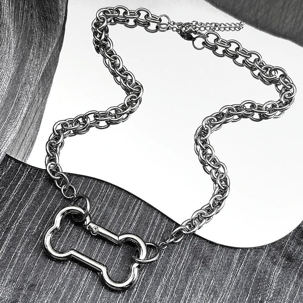 Punk Dog Bone Pendant Necklace | Stainless Steel Silver Goth Choker