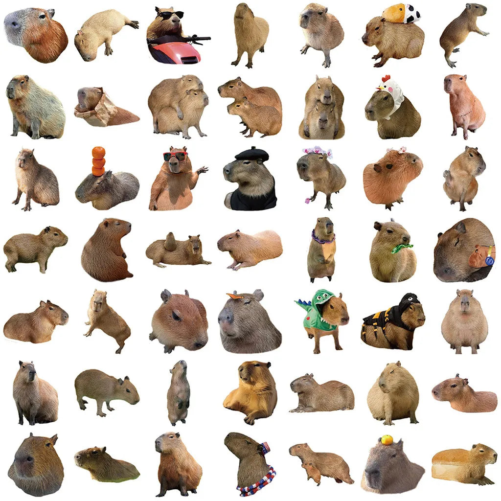 50Pcs Cartoon Capybara Graffiti Stickers | Waterproof Decals for Guitars, Laptops, and Luggage