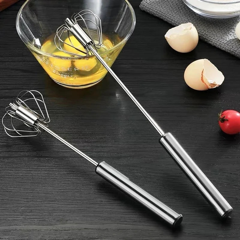 Household Semi-Automatic Rotating Egg Beater | Stainless Steel Manual Whisk