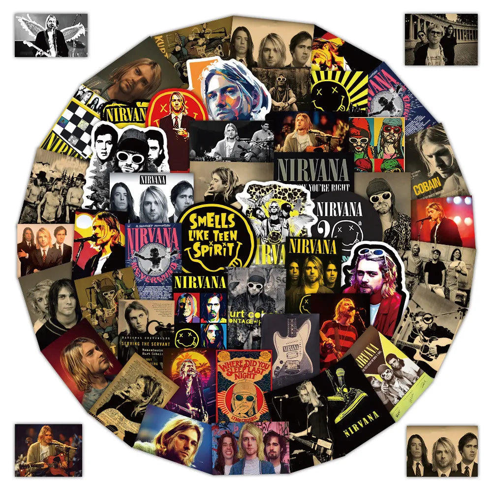 52 Pieces Nirvana Band Stickers | Rock Music Fan Decorative Decals for Laptops, Phone Cases & Guitars
