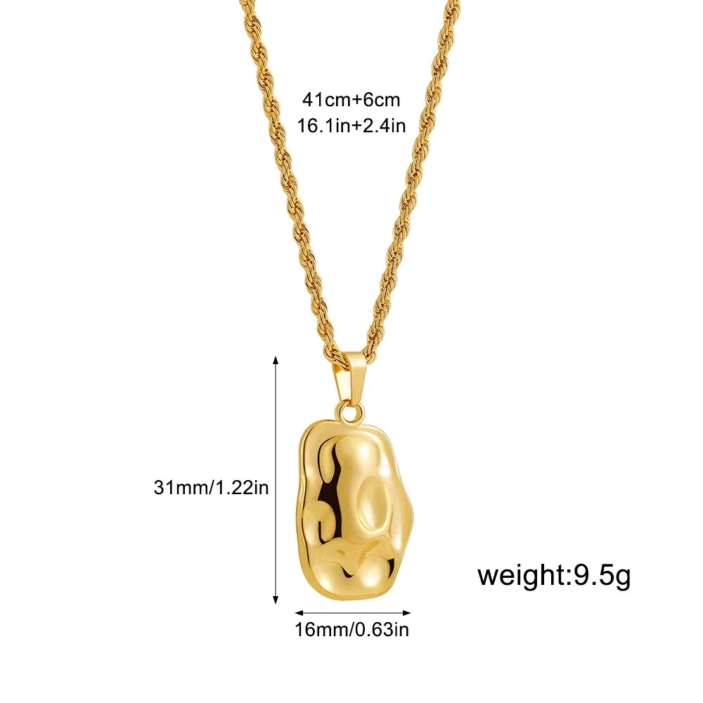 Vintage Gold Pendant Necklace | Hammered Moon Star Stainless Steel Jewelry