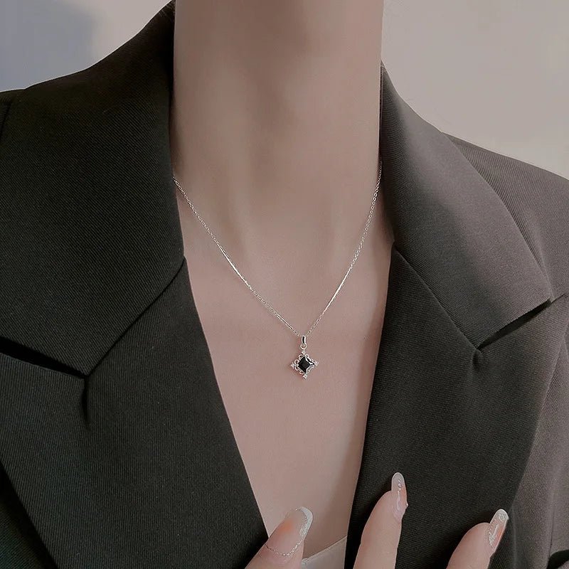 VOQ Silver Square Pendant Necklace | Fashion Gift for Women