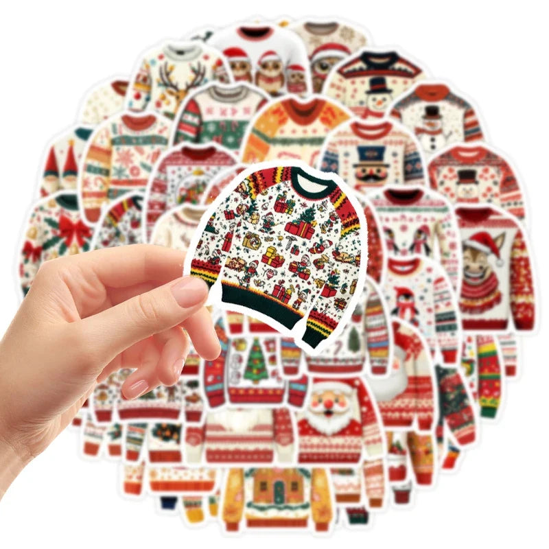 50 Christmas Sweater Shaped Stickers | Cute Funny Wintertime Vinyl Decals