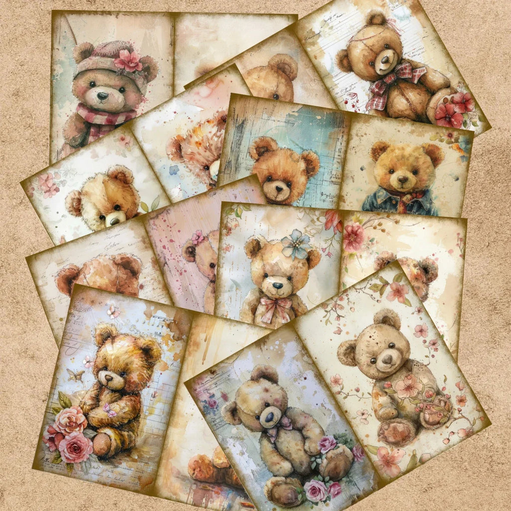16 Sheets A5 Lace Cute Bear Background Vintage Grunge Paper | Journal Planning Scrapbooking