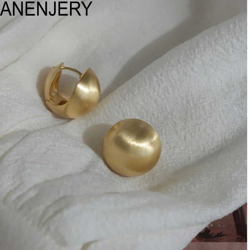Frosted Gold-Plated Brushed Spherical Hoop Earrings | Retro Creative Women's Accessories