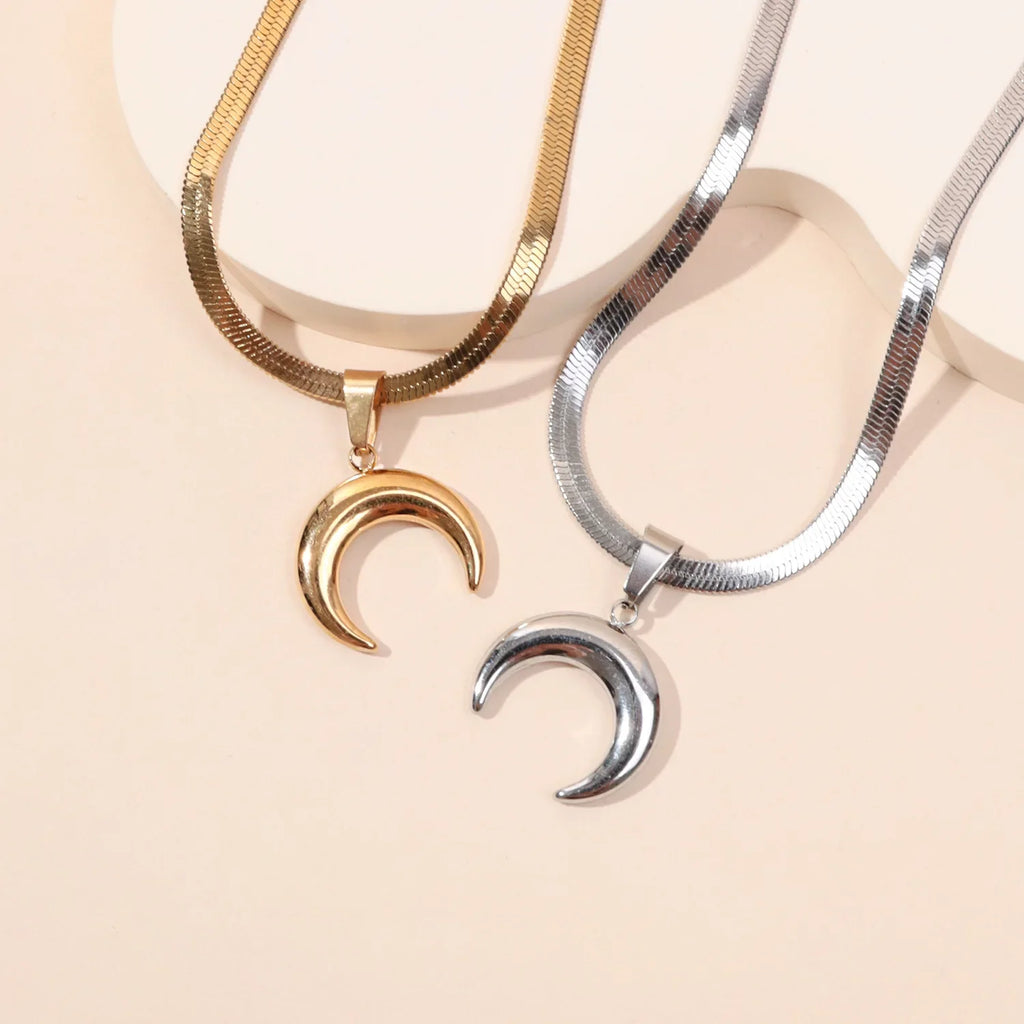 Stainless Steel OX Moon Necklace | Gold Plated Half Moon Blade Pendant