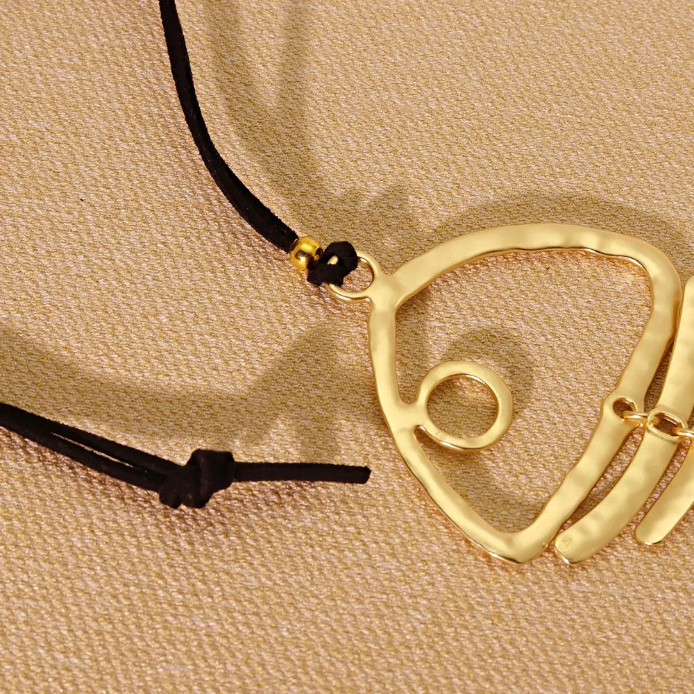 Matte Golden Fishbone Pendant Necklace | Bohemian Punk Long Chain for Women
