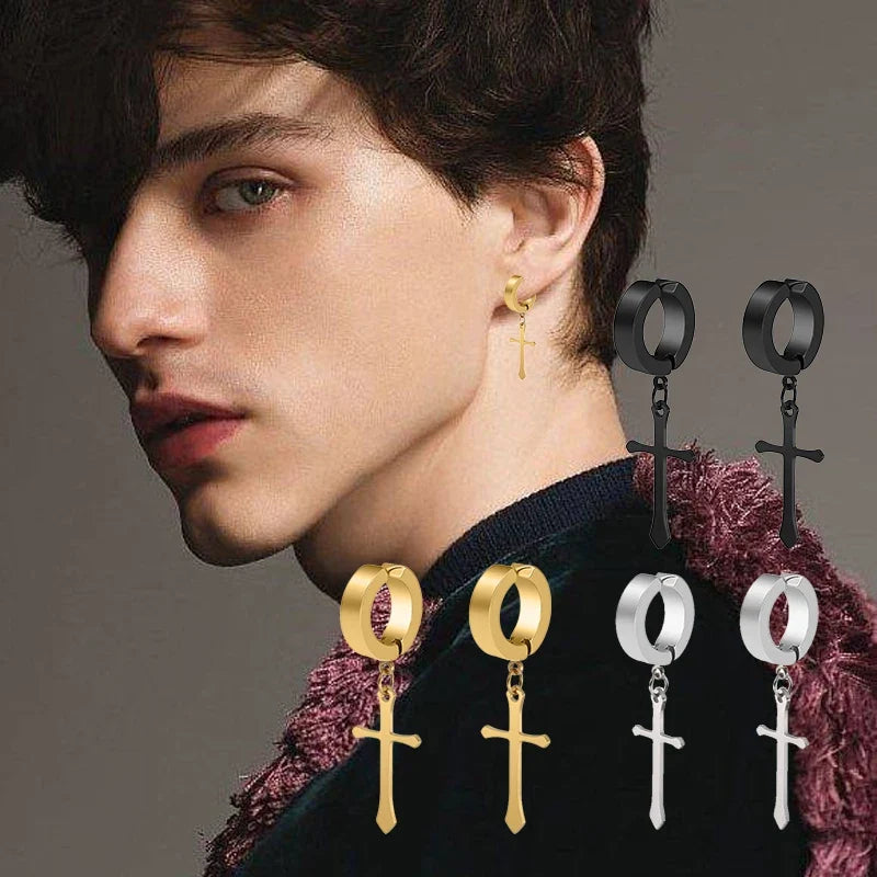 Fashion Titanium Steel Cross Ear Clip Earrings | Unisex Punk Single Earring