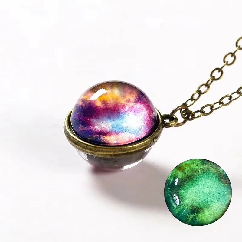 Universe Glass Pendant Necklace | Double-Sided Earth Jewelry for Men Women