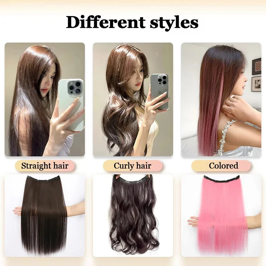 Synthetic Long Straight Clip In Hair Extension | 4 Clips Hidden Hair Piece Wig